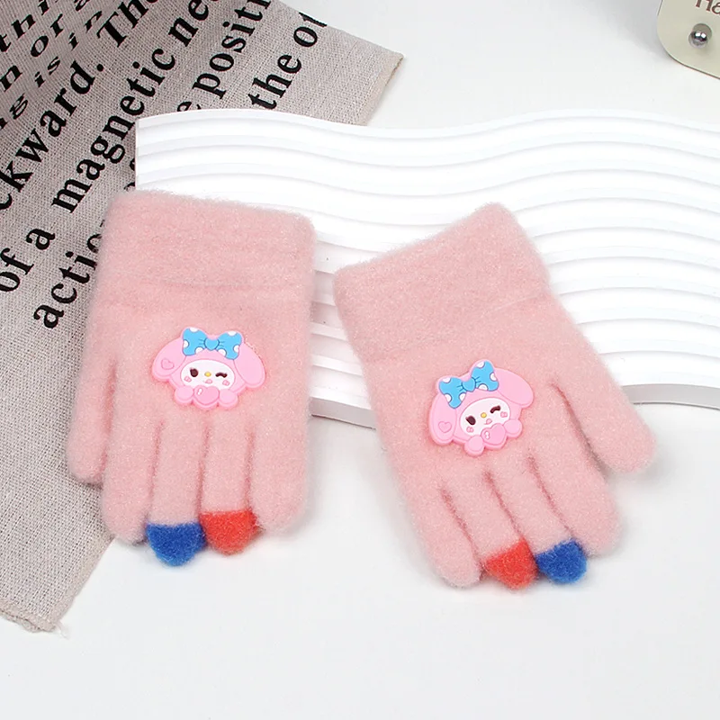 Sanrio children\'s gloves winter cute plush warm five-finger half-finger gloves boys and girls writing gloves