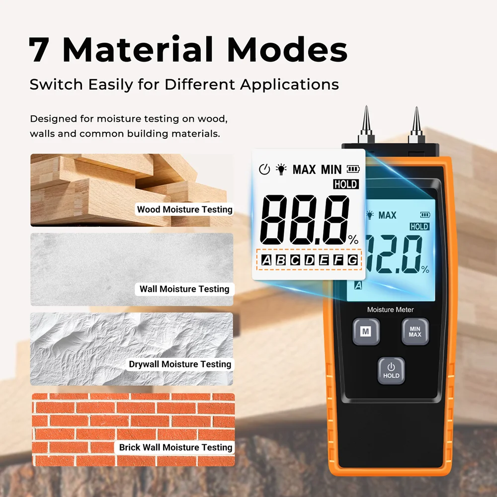 Handheld Digital Wood Moisture Meter Timber Damp Hygrometer Woodworking carton Building Material Tree Density Humidity Detector