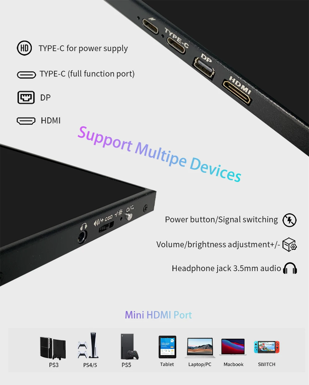 LESOWN 120Hz USB C Extra Brede Gaming Monitor 16 inch 1920x1200 ADVERTENTIES Touchscreen Extender Display voor PS4/5 Xbox Switch Laptop