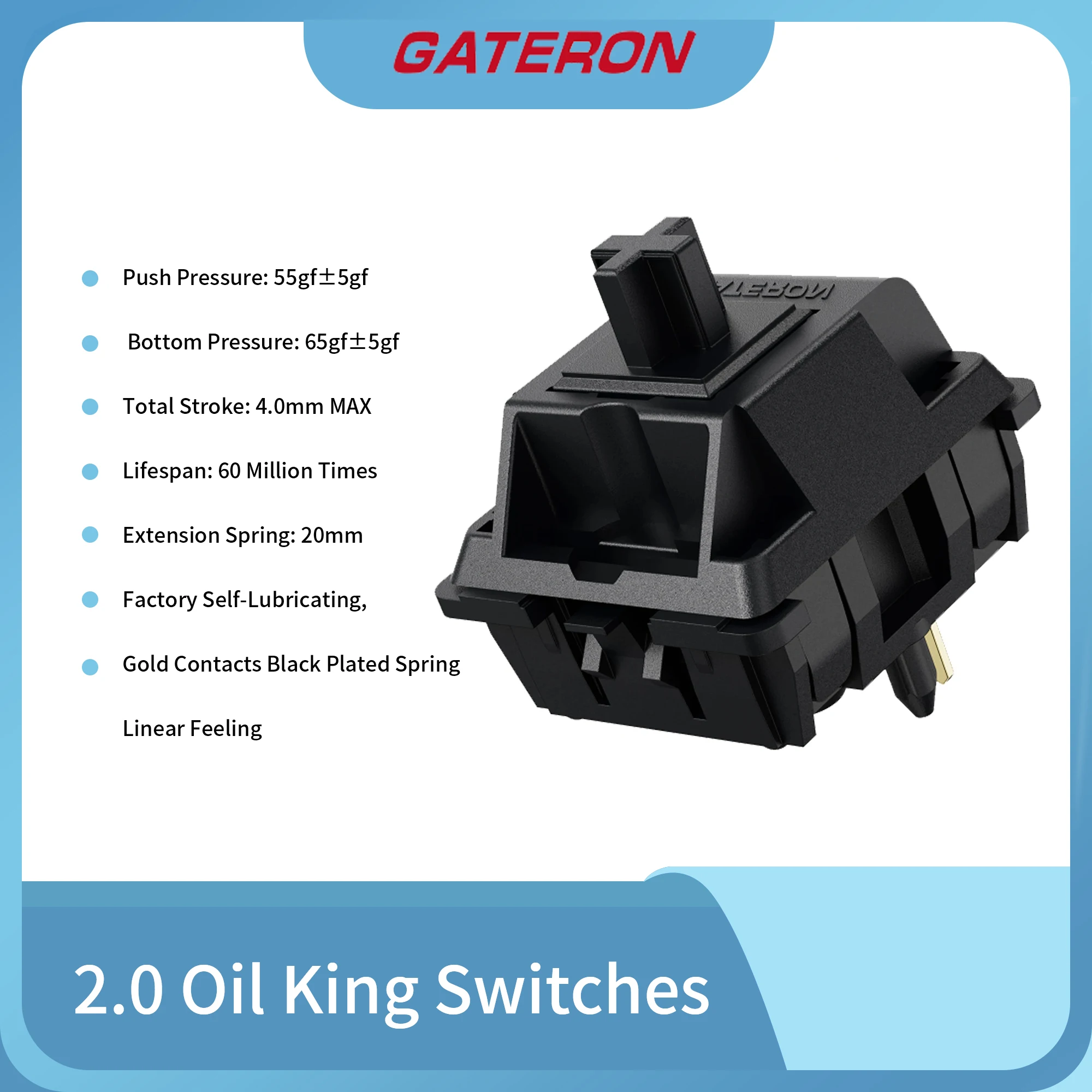 

Gateron New Oil King 2.0 Switch three-layer Pin self-lubricating Linear Handle 55gf Mechanical Keyboard Switch Accessories Black