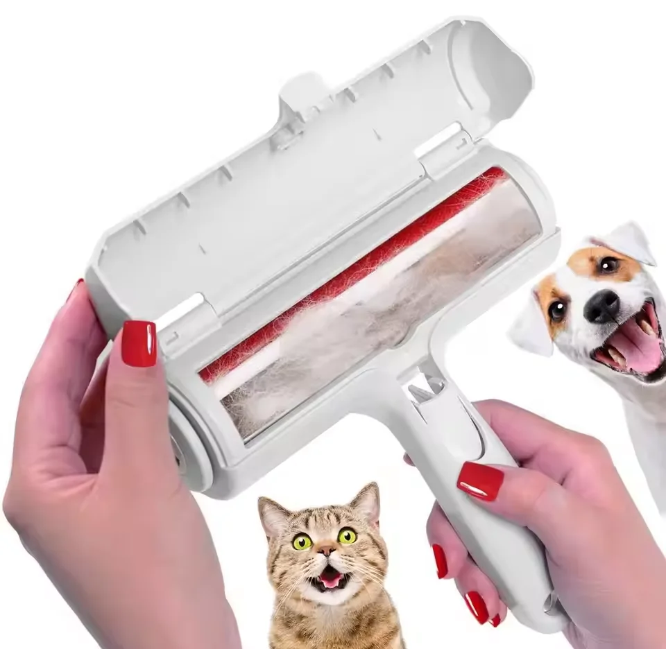 Rouleau dépoussiérant pour poils d'animaux, éliminateur de poils de chien et de chat avec base autonettoyante, outil efficace pour l'élimination des poils d'animaux sur tapis et peignes