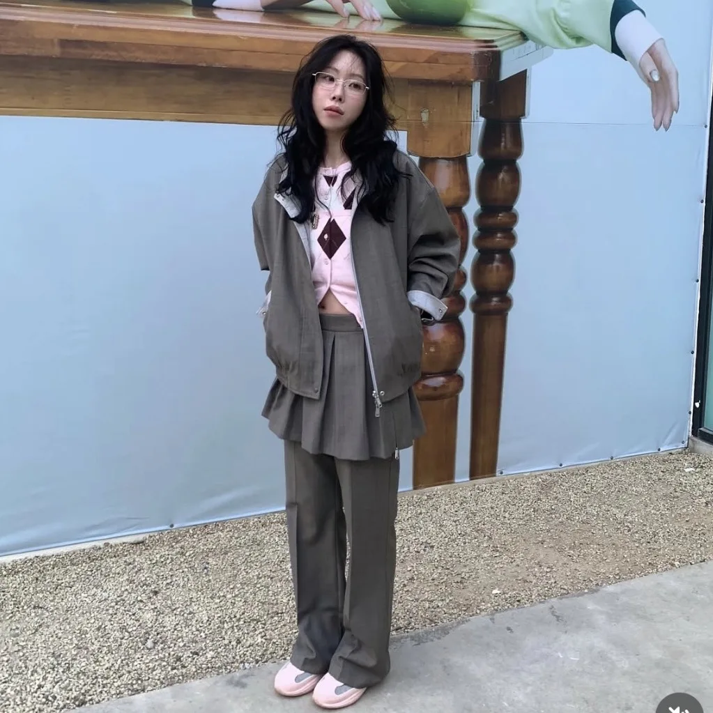 

Double-Sided Wear Stand Collar Jacket Short Skirt Loose Casual West Pants Set Dongda Gate Spring Fashion Women's Ensemble