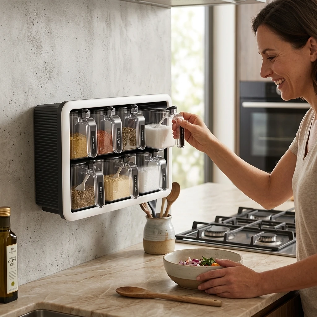 Wall Mounted Kitchen Spice Rack Container With Sealed Salt Box For Home And Restaurant Use