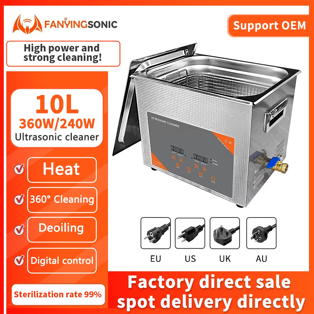 

FanYing 10L 360W Digital Timer Ultrasonic Cleaner Heated Degas For Lab Optical Instruments Screws Nut Dental Hardware Bearings