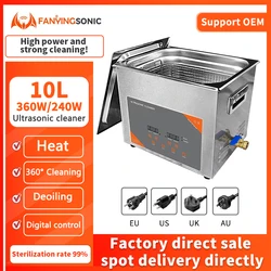 FanYing 10L 360W Digital Timer Ultrasonic Cleaner Heated Degas For Lab Optical Instruments Screws Nut Dental Hardware Bearings