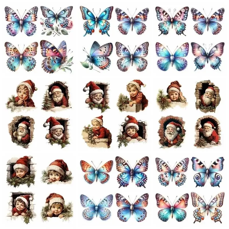 14CM Butterfly Christmas Baby Iron Transfer Sticker Diy A-Level Washable Heat Press Printed  Accessories children Clothing Patch