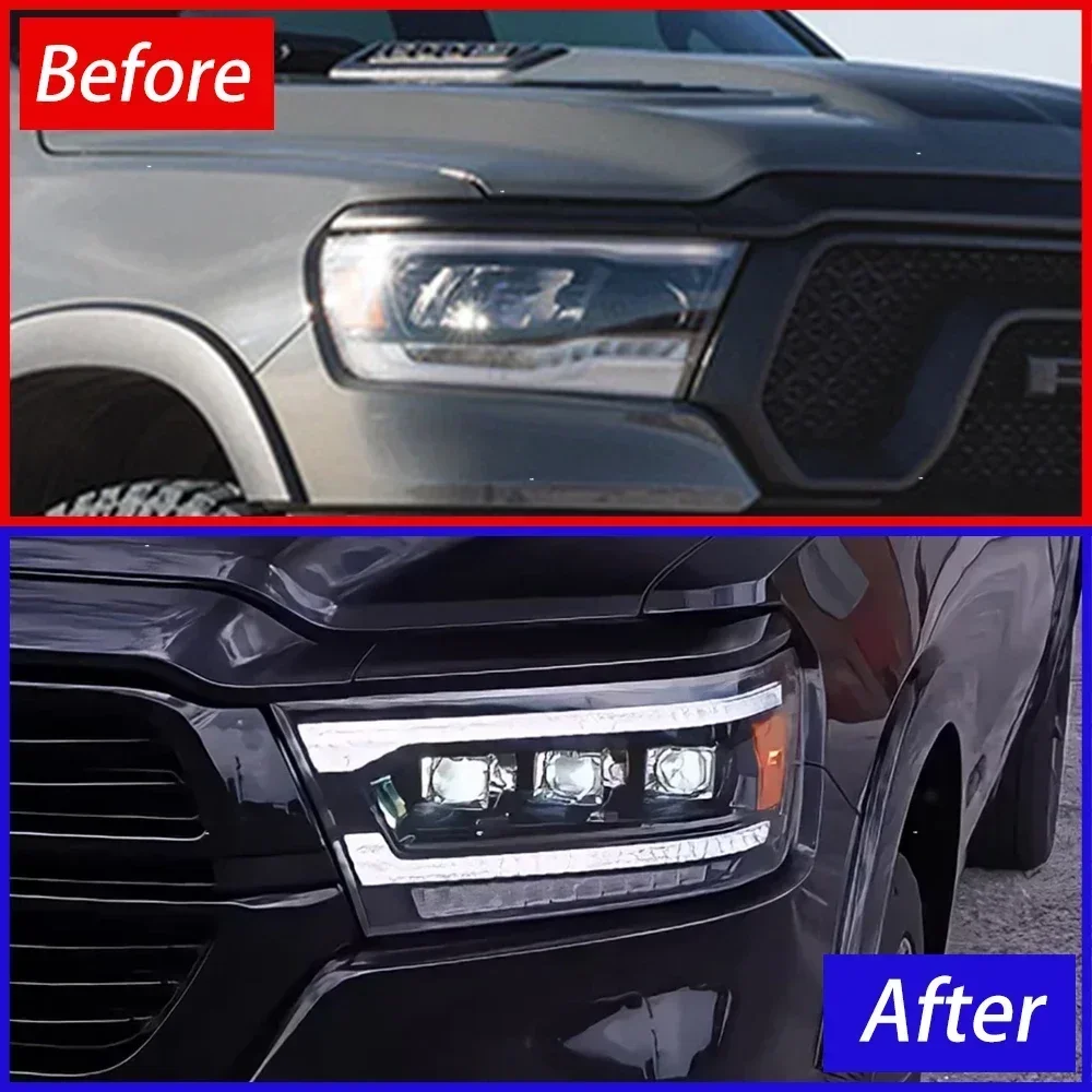 For Dodge Ram 1500 2019-2023 Car Front lamps Projector Three Lens Accessories Plug and Play LED Auto Headlights Assembly