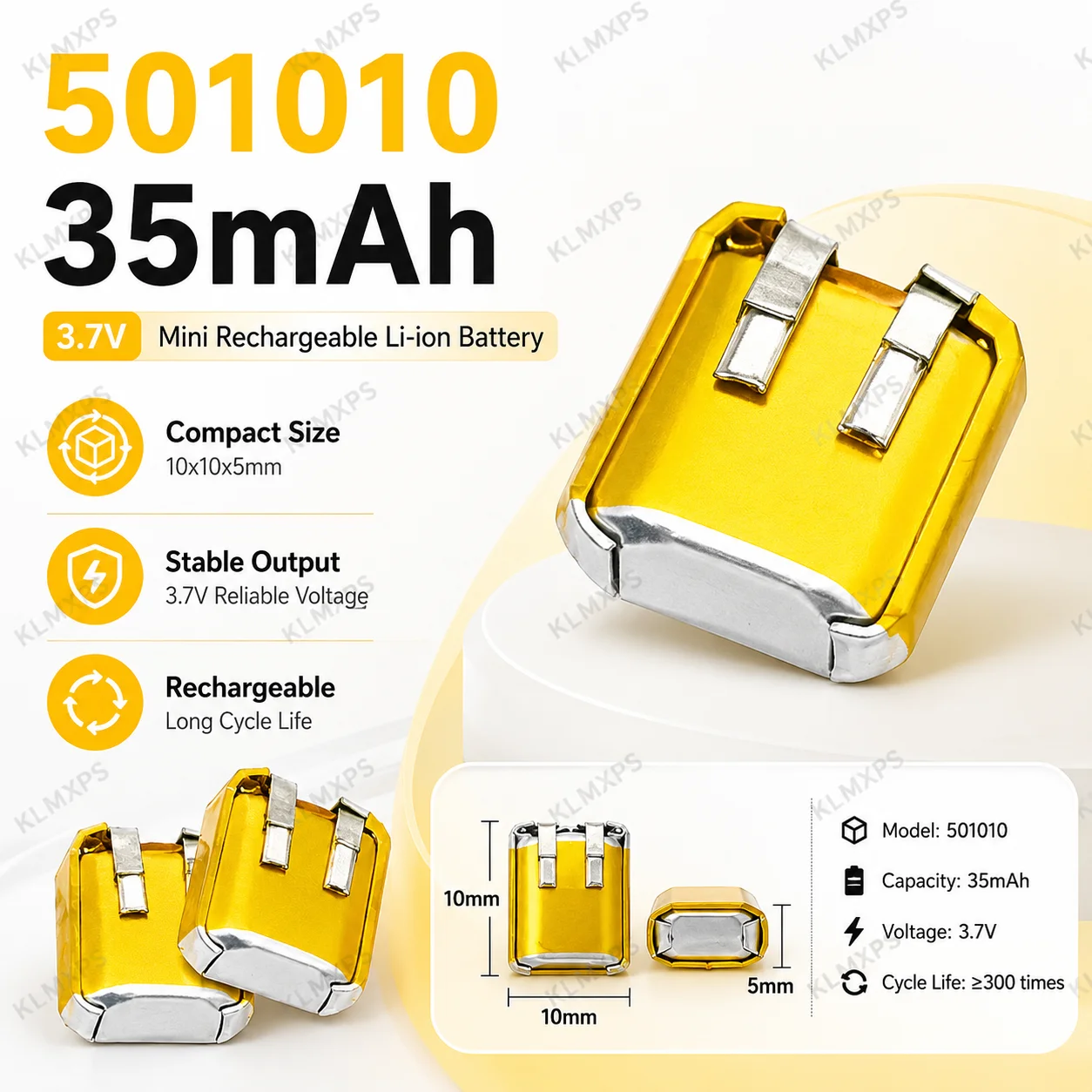 Renewable Energy Battery - 501010 501012 3.7V 35mAh Li-Polymer Rechargeable