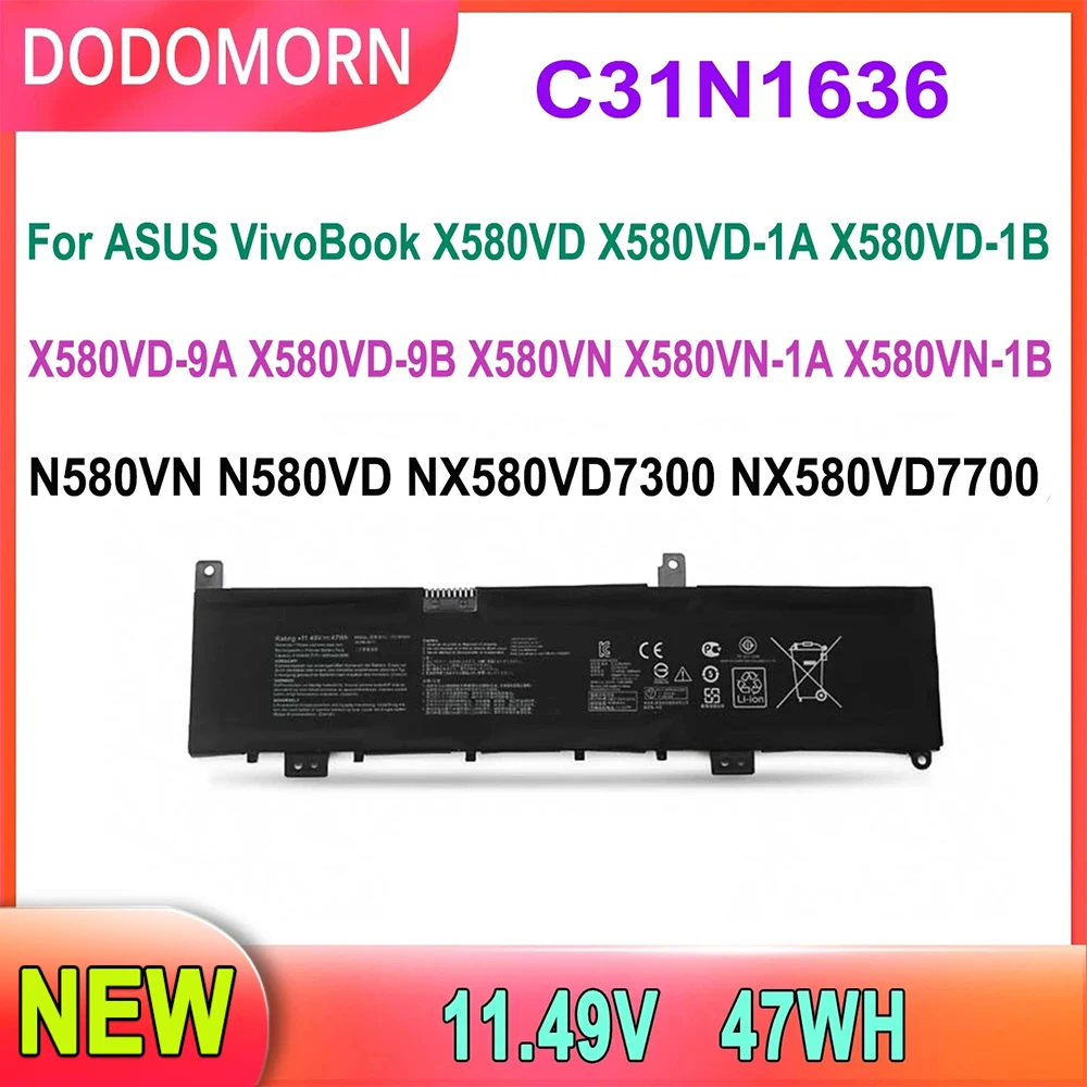 New C31N1636 Laptop Battery For ASUS VivoBook N580VN N580VD NX580V X580V X580VN X580GD N580GD X580VD N580VD NX580VD7300 Series