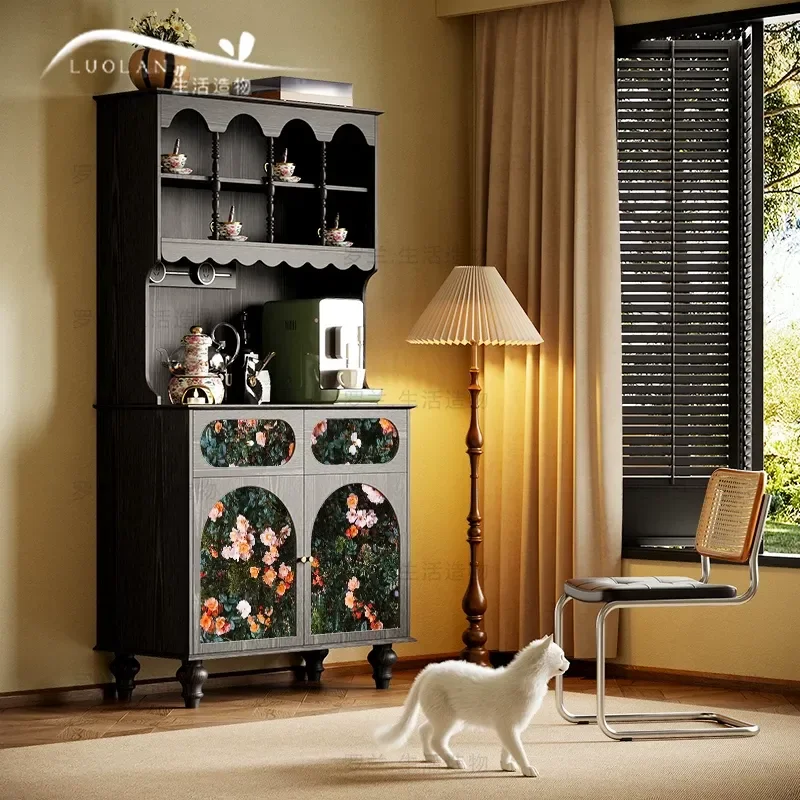 Realistic Flower Solid Wood Dining Side Cabinet Household Wall Decoration Locker Living Room Storage Tea Cabinet