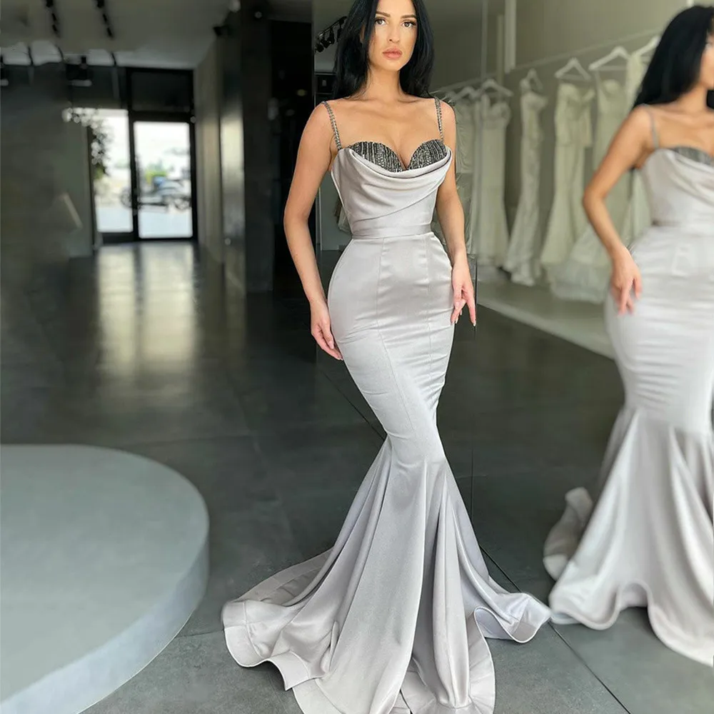 

On Zhu Sexy Mermaid Prom Dresses Sleeveless Sequined Sweetheart Evening Dress Spaghettic Straps Elengant Party Robes de soirée