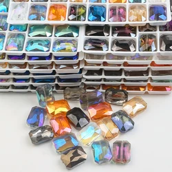 10Pcs 13X18mm Faceted Glass Flat Beads DIY Necklace Pendant Crystal Rectangular Charms Jewelry Making Earing Necklace Accessory