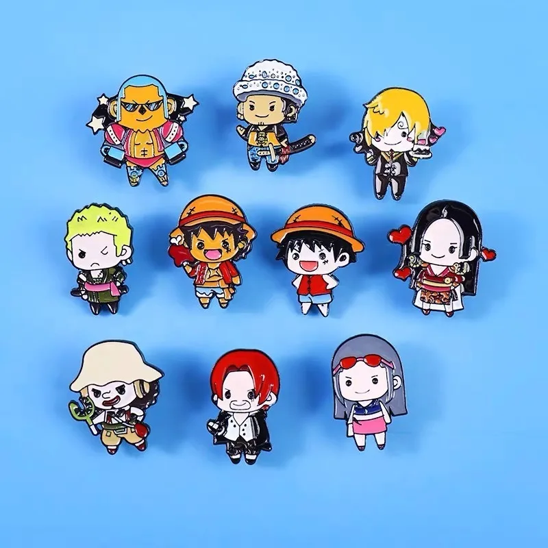 

One Piece Cartoon Metal Pin Zoro Luffy Anime Action Figure Sanji Metal Brooch Toy Badges Jewelry Charm Accessories Children Gift