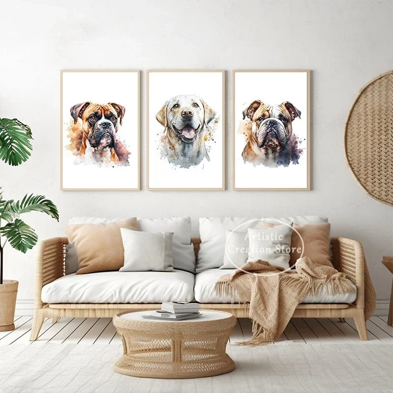 Watercolor Animal Poster Rottweiler Dog Beagle Boxer Siberian Art Canvas Painting Prints Wall Picture Living Room Home Decor