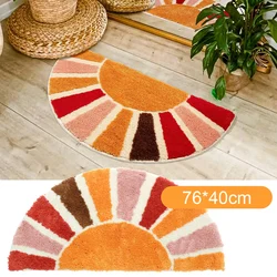 Floor Door Mat Non-slip Sun Flower Half Circle Door Rug Mat Decorative Funny Half Circle Mat Plush Bathroom Rug Home Decorative