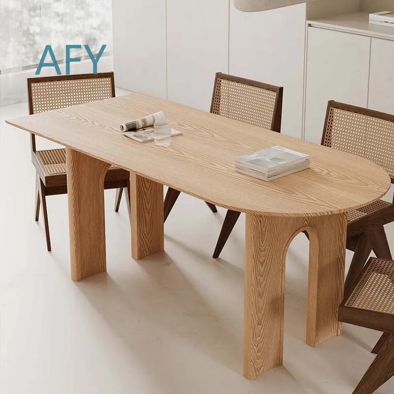 Nordic Solid Wood Dining Table Set for Small Spaces Oval Natural Wood Dining Table for Home Restaurant for IKEA MUJI Style