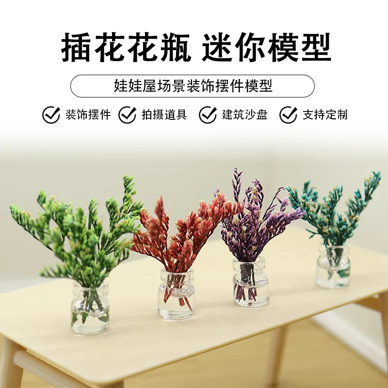 1:12 Dollhouse Mini Flower Vase Realistic Floral Arrangement Vase Model Scene Decoration Miniature Desktop Decor Crafts