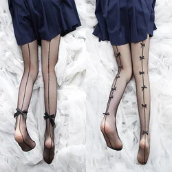 Sexy Women Tights Summer Nylon Transparent Bowknot Pantyhose Japanese Kawaii Girls Cute Black Mesh Fishnet Sexy Lingerie Tights