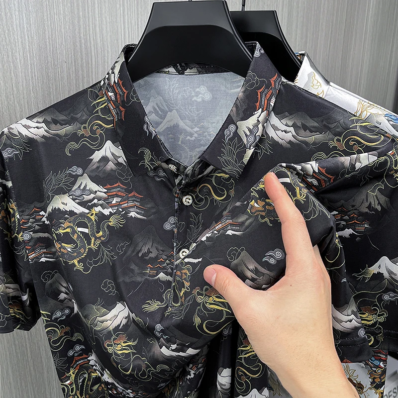 2026 Hit Product Man Short-Sleeved Shirt Skin-Friendly Ventilate Chinese Loong Print Summer New Leisure Fashion Men's Clothing