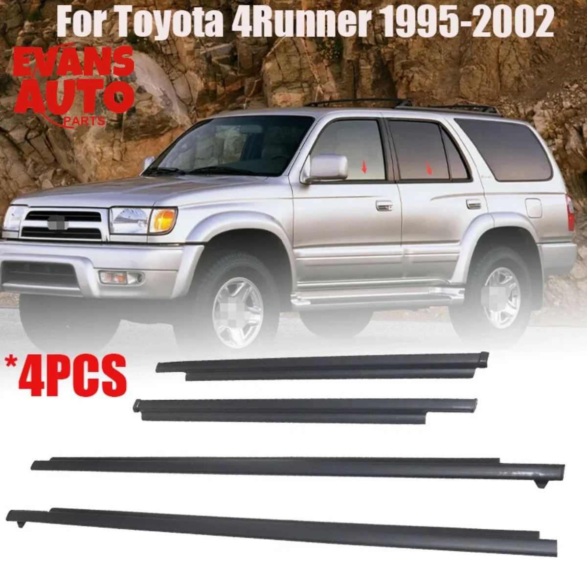 4Pcs Car Window Weatherstrip Black For Toyota 4 runner 1995-2002 Car Weatherstrip Window Moulding Trim