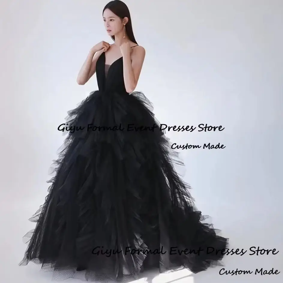 Giyu Black A-Line Korea Wedding Dress Photo Shoot Multi-layered Spaghetti Strap Evening Party Dress Vestidos De Novias 2024