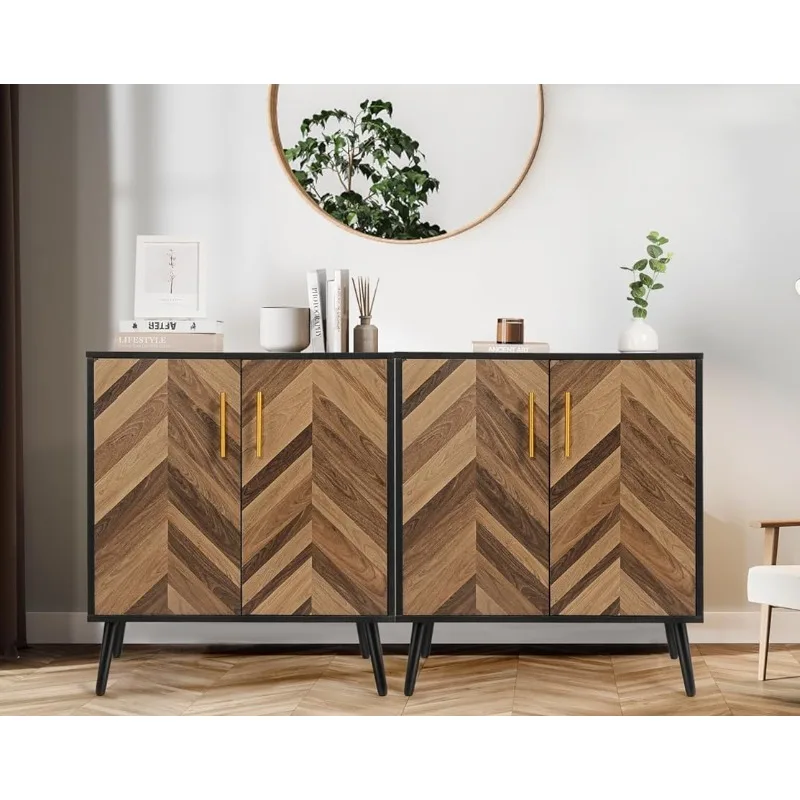 Modern Sideboard Buffet Cabinet with Storage, Black Credenza Accent Cabinet with Adjustable Shelves for Living Room, Office