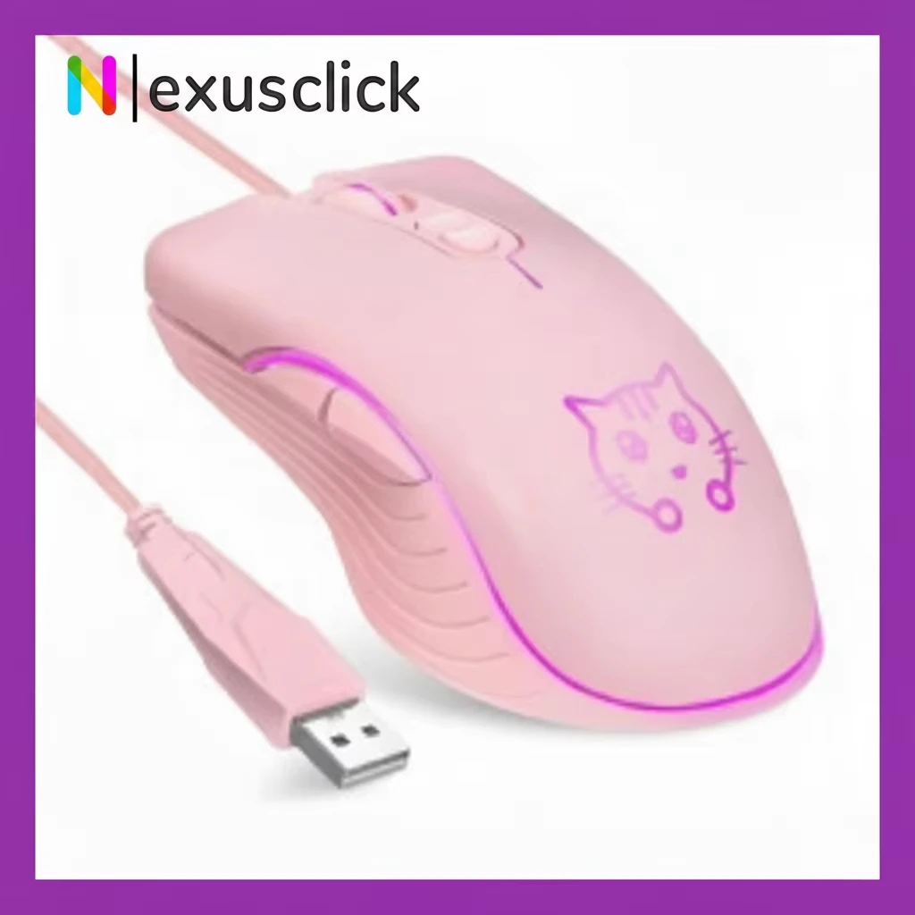 RGB Ergonomic Wired Gaming Optical Mouse 6-Keys 2400DPI Adjustable Computer Kawaii Grils Mouse For PC Computer laptop Tablet