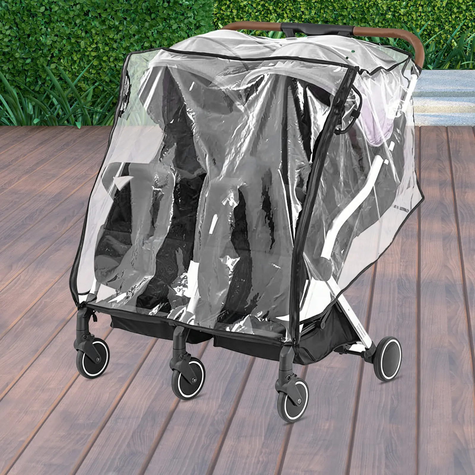 Double Stroller Rain Cover Waterproof Windproof Clear Thick PVC Shield Twin Pram Rain Protector Outdoor Baby Stroller Raincoat 6