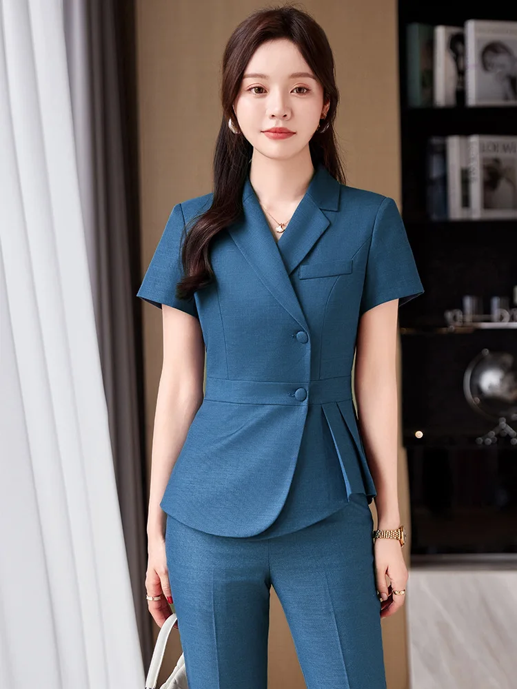 Summer Elegant Styles Ladies Office Professional Pantsuits with Pants and Jackets Coat for Women Career Interview Blazer Outfits