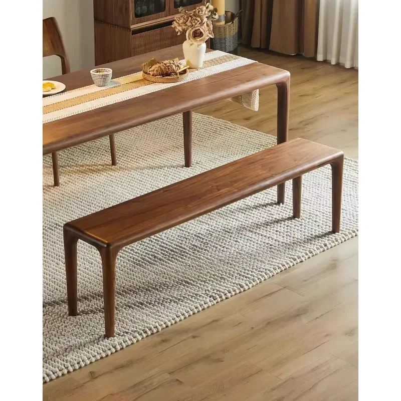 Solid Wood Dining Chair Simple Modern Design Small Apartment Bench Black Walnut Finish Home Furniture Shoe Stool Bedside Seat