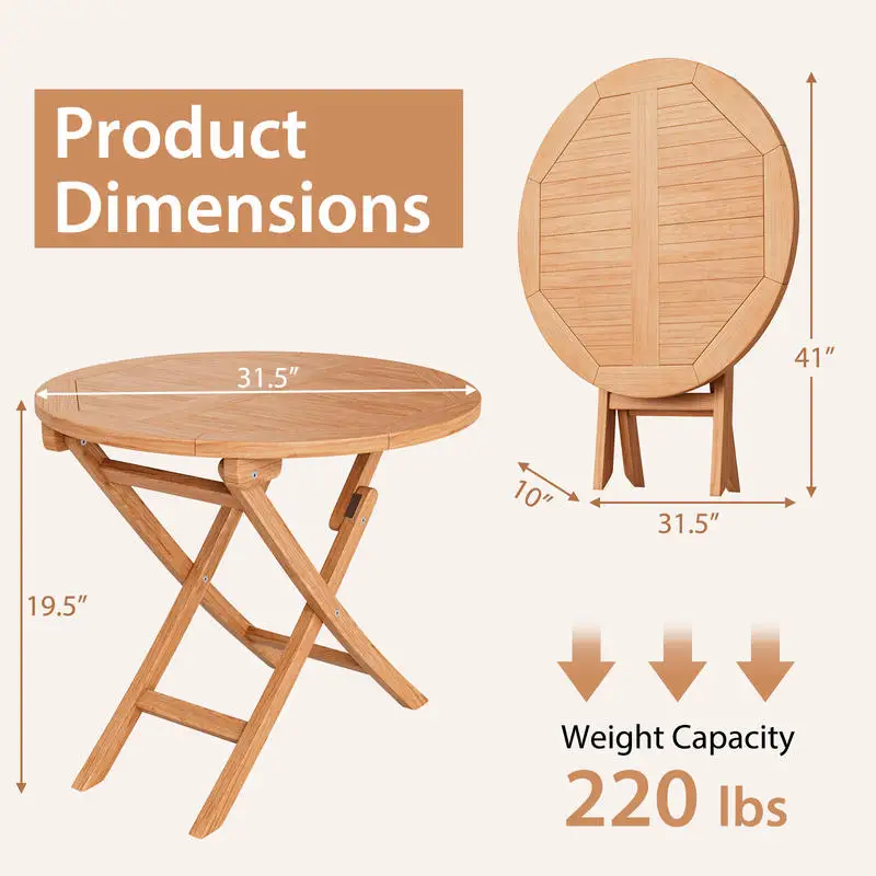 Coffee Table Center Table Wood Coffee Table Folding Teak Round Compact Design For Small Spaces Apartment Living Room Patio Balcony Space Saving Accent Table For Studio Condo Cottage Lounge