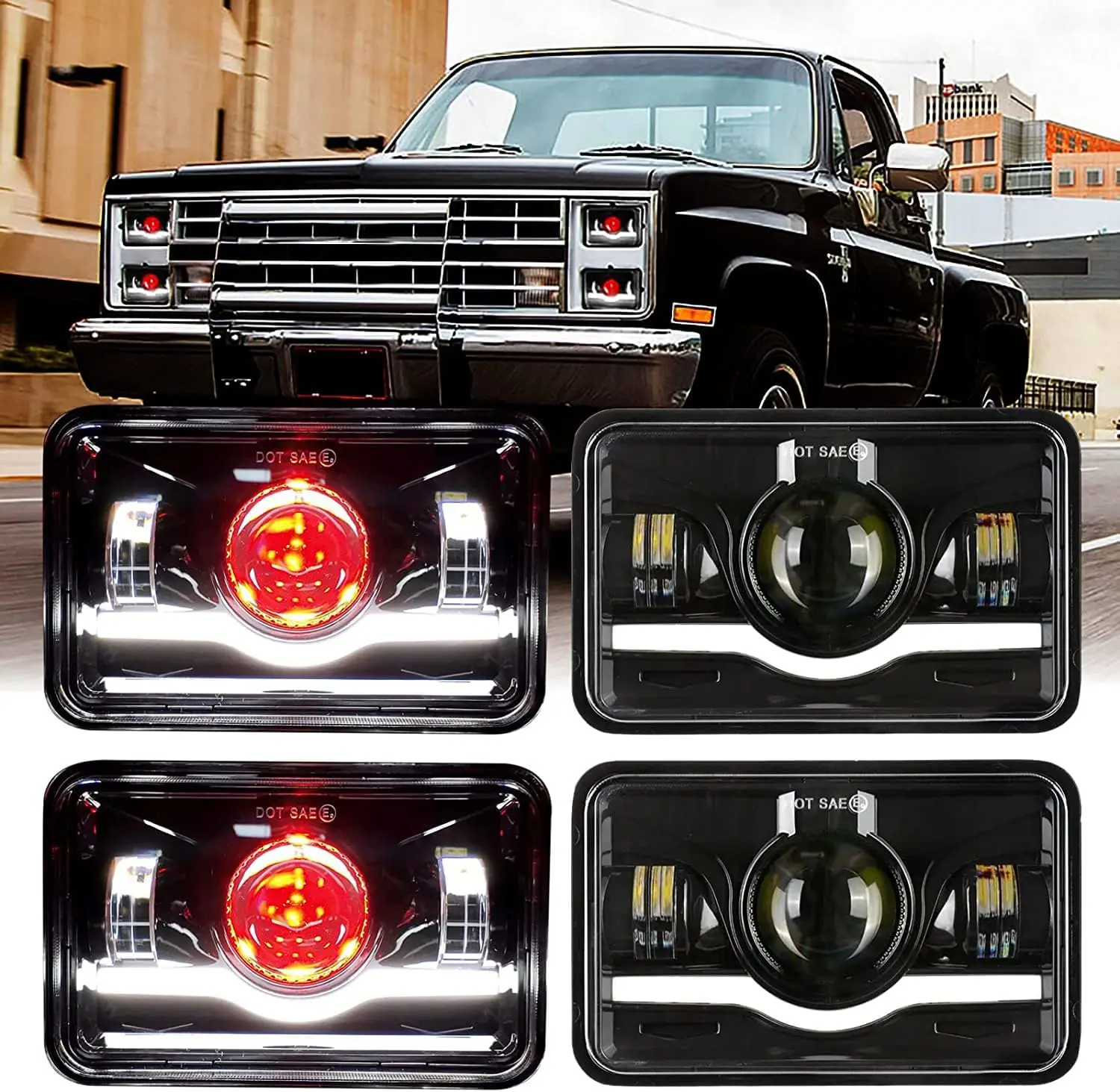 

12V 24V 4x6 Inch LED H4 Headlight Led Work Lamp DRL H4651 H4652 H4656 For Car Jeep Motorcycle Honda Truck Ford Kenworth Headlamp