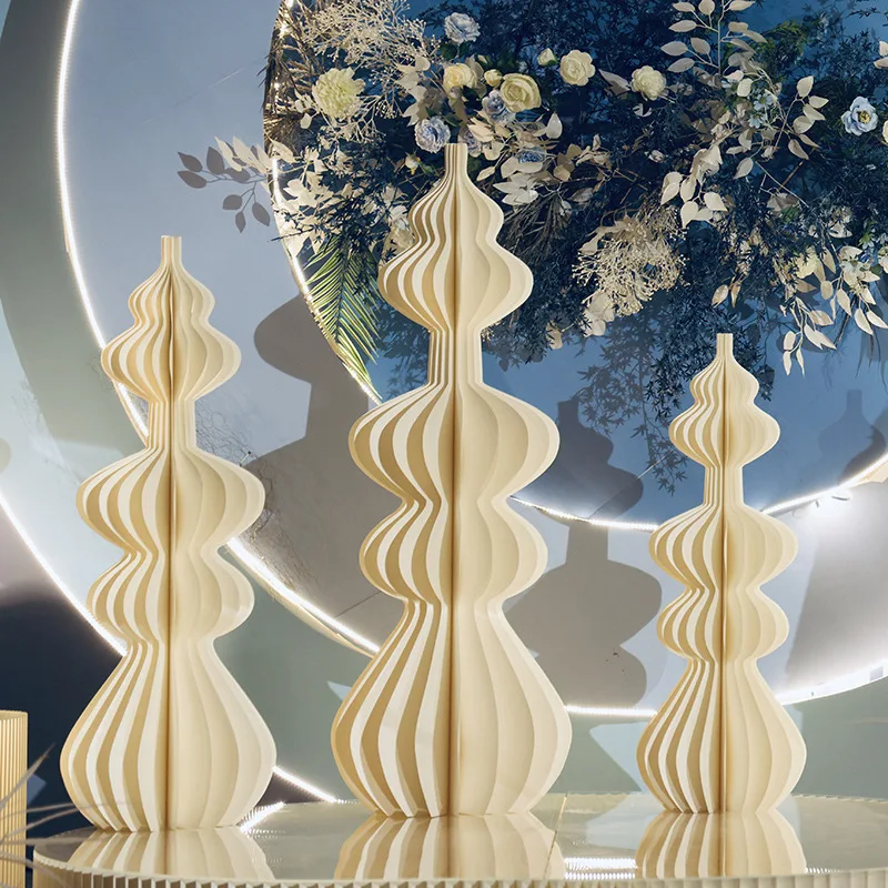 Cylindrical Wedding Display Stand White Foldable Display Decoration Paper Stand