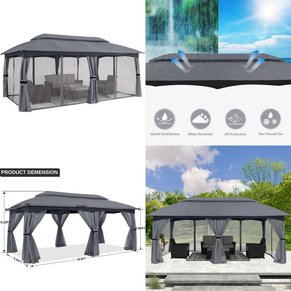 

10x20 outdoor gazebo - patio gazebo with mosquito netting, outdoor canopies for shade and rain for lawn, garden, backyard & dec