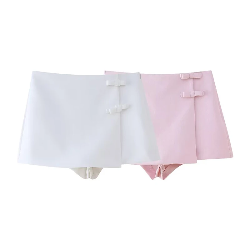 Willshela Women Fashion With Bow Solid Side Zipper Mini Skirts Shorts Vintage High Waist Female Chic Lady Shorts