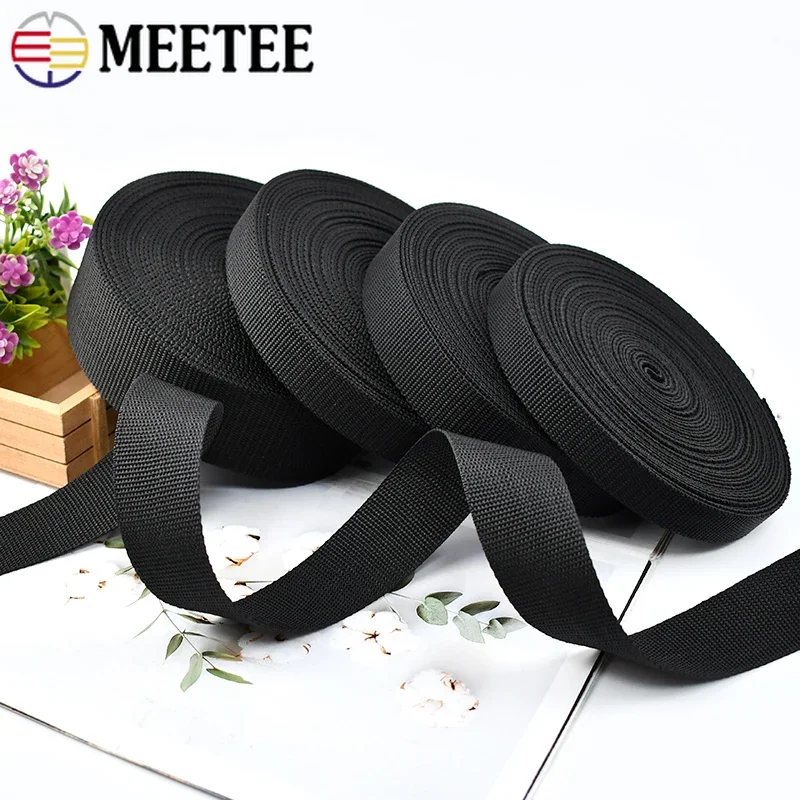 5/10/20M Meetee 20-50mm Nylon Webbing Tape Balck 2mm Thick Backpack Strap Ribbon Safety Belt Sling Sewing Trimming BandAccessory