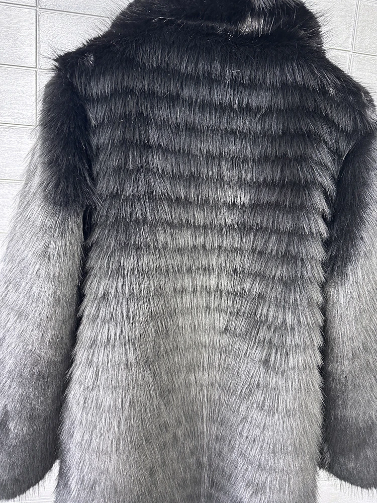 [EAM] Black Long Elegant Big Size Faux Fur Jacket New Lapel Long Sleeve Women Coat Fashion Tide Autumn Winter 2026 1DJ8886
