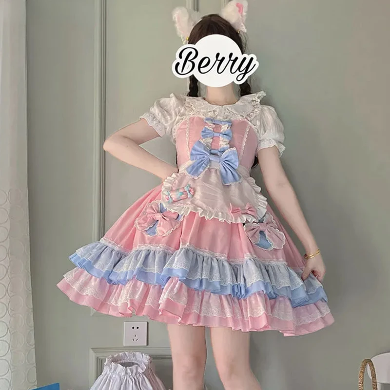 

NONSAR Sweet Cute Lolita Bow Strap Dress For Soft Sisters Fashion Summer Girls JK Dress New Hot