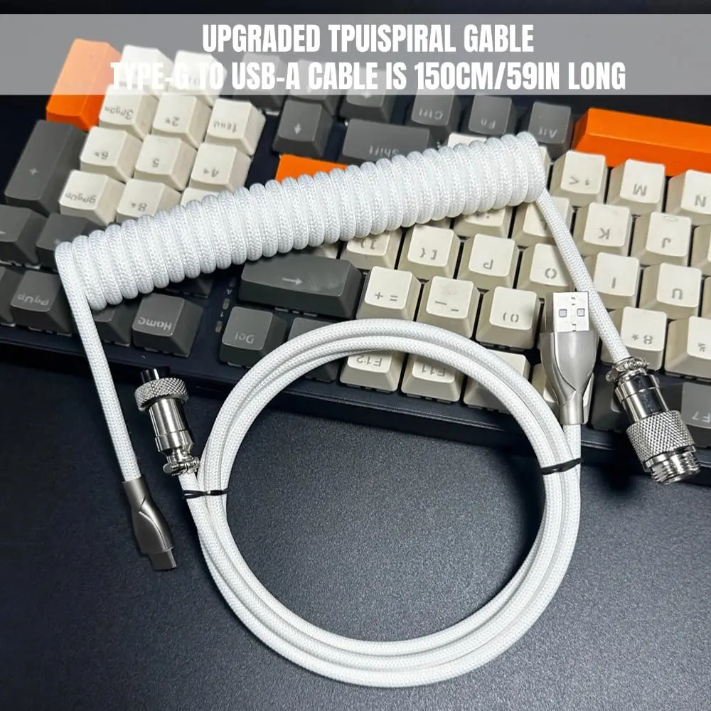 USB-C To USB-A Coiled Mechanical Keyboard Cable Coil Cord Custom Type C Braided Cable Detachable Metal Aviator Wire 1.5M Gaming