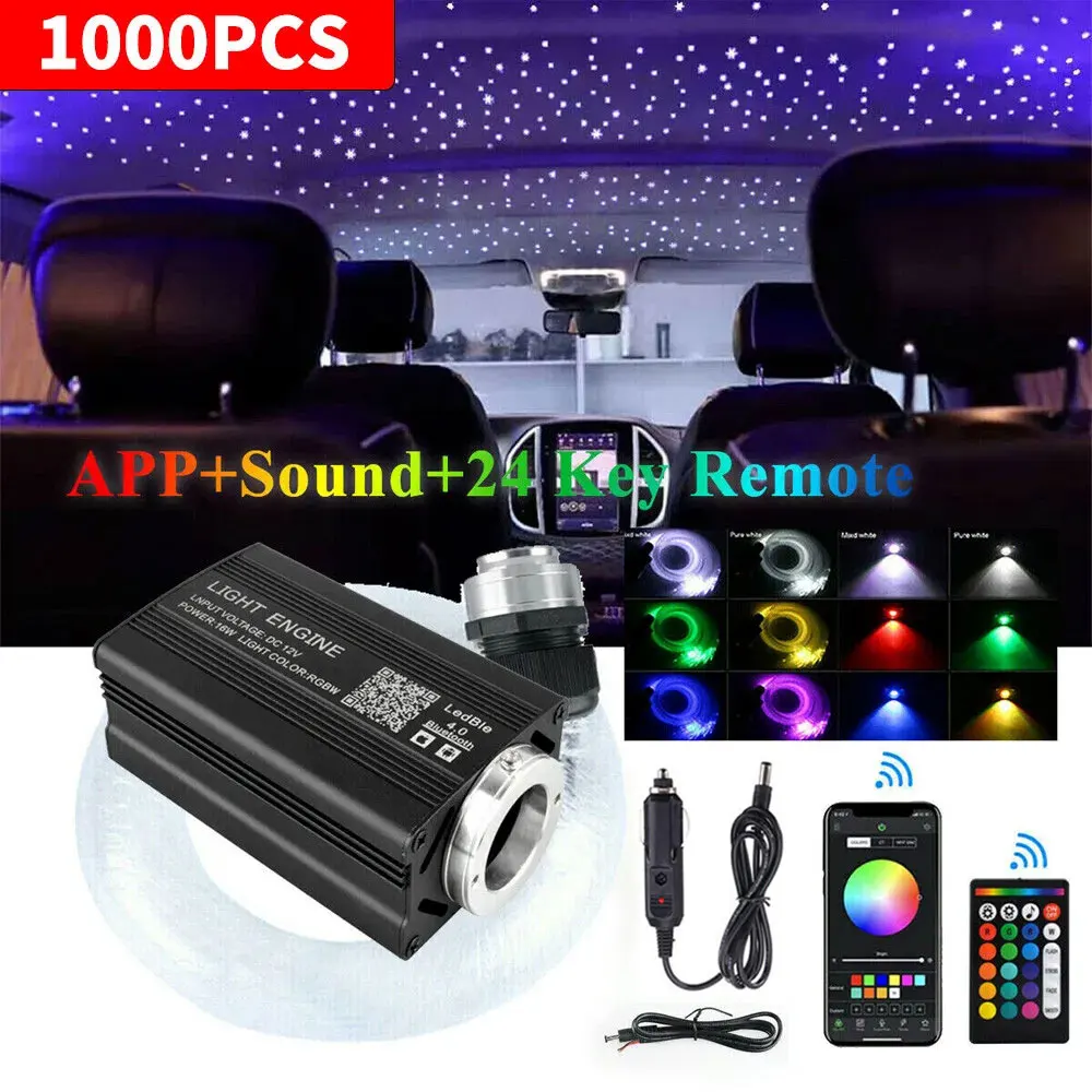 Car Starry Sky 1000pcs Bluetooth appRGB remote control Starry Sky voice controlled fiber light RGBW light source High power