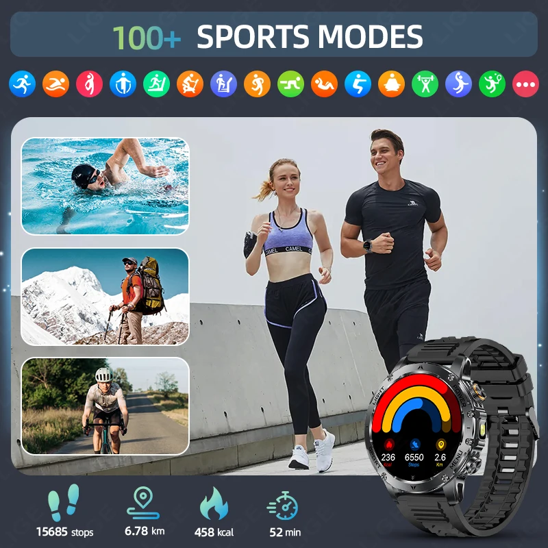 LIGE 1000mAh بطارية فائقة السعة الكبار الرجال ساعة ذكية 1.7 بوصة شاشة كبيرة بلوتوث دعوة IP68 مقاوم للماء SmartWatch الرياضة