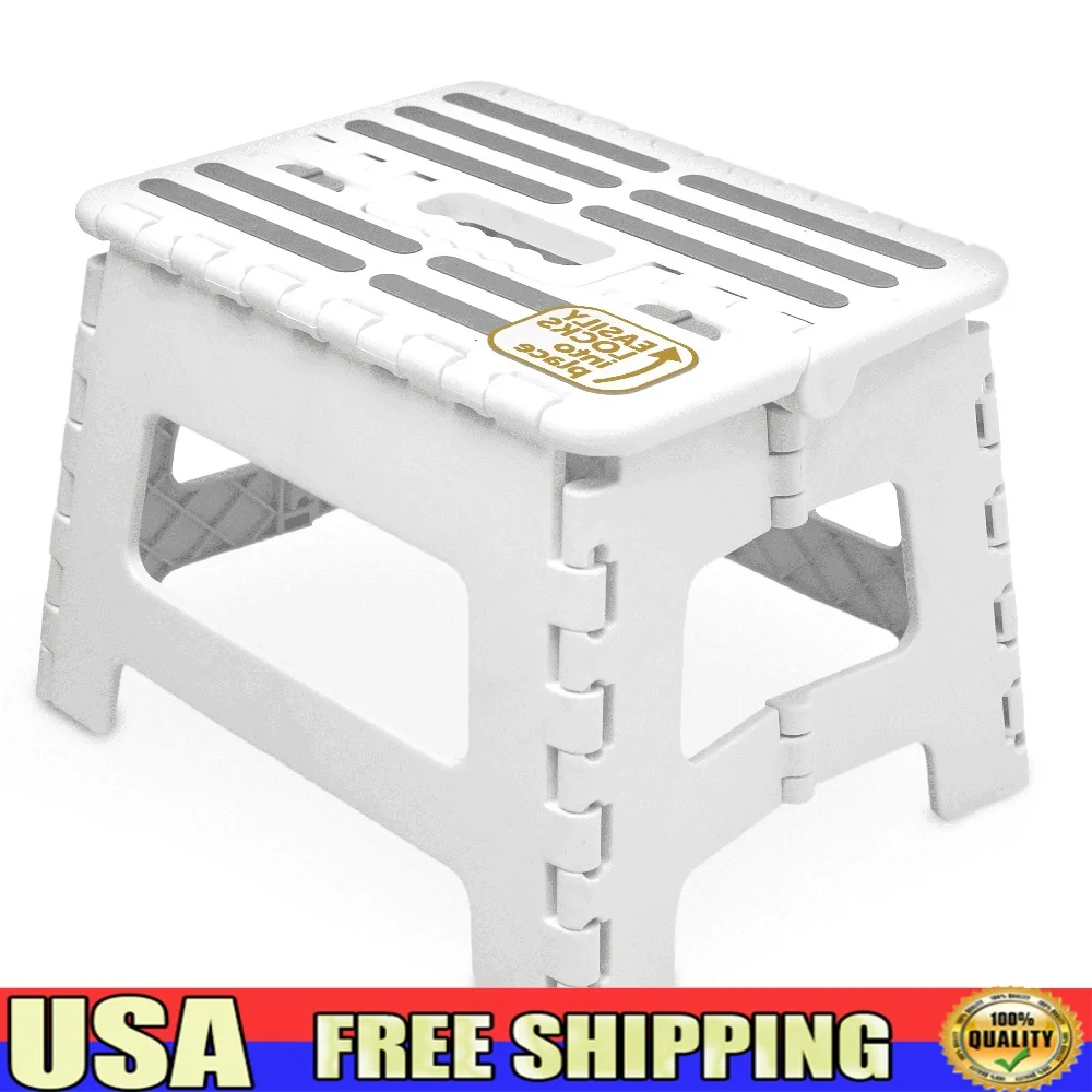 

Sturdy Non-Slip Folding Step Stool Portable Locking Handle Safe Plastic Design Easy Storage Kids Home Use