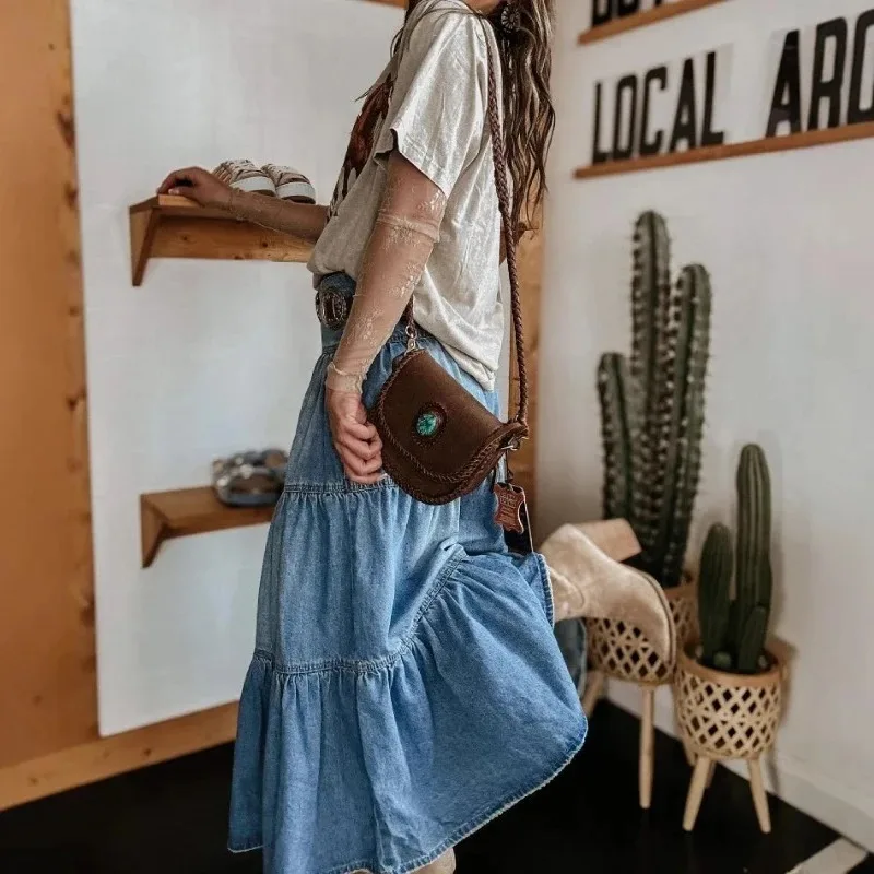 2025 ผู้หญิงสินค้าใหม่ A-Line Layered เค้กกระโปรงคาวบอย Simia Layered เค้ก DENIM กระโปรง