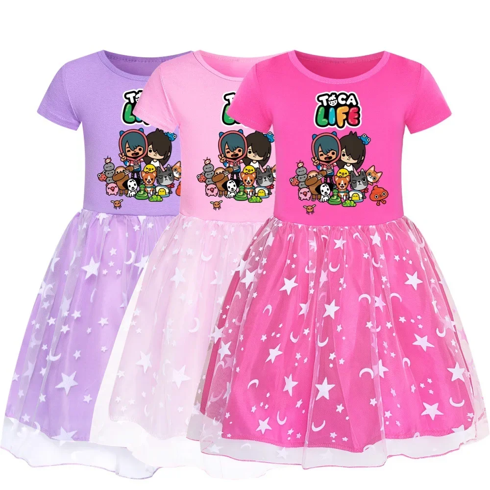 

Fashion Kids Clothes Knee-Length Dresses Cute Cotton Toca Life Gauze Full Dress Teenagers Cartoon Baby Girls Party Clothing1871