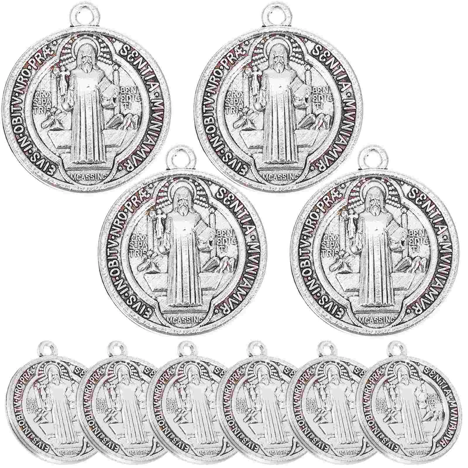 10 Pcs Italian Pendant Jewelry Making Supplies Earrings Charm Zinc Alloy Saint Benedict Medal