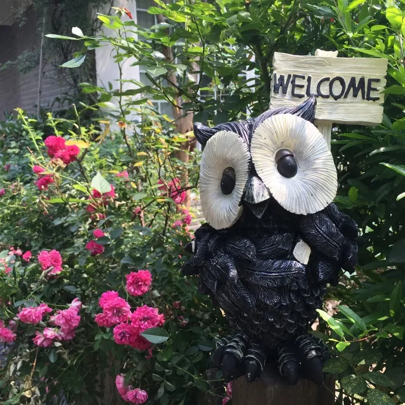 

American Country High Quality Resin Crafts Owl Welcome Brand Outdoor Villa Garden Decoration Exquisite Bionic Animal Ornaments