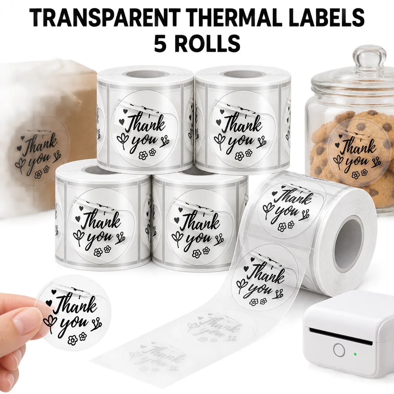 50x50mm Round Transparent Thermal Label Sticker Tear Resistant Compatible for P50 M110 M221 Printer Barcode Name Tag