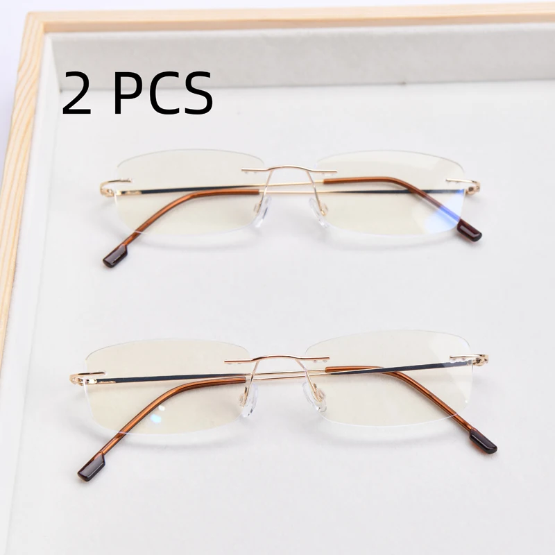 2PCS Anzug 2025 Neue Männer Frauen Randlose Lesebrille Anti Blau Licht Vergrößerung Brillen Lila Licht Presbyopie Brille – Detail 6