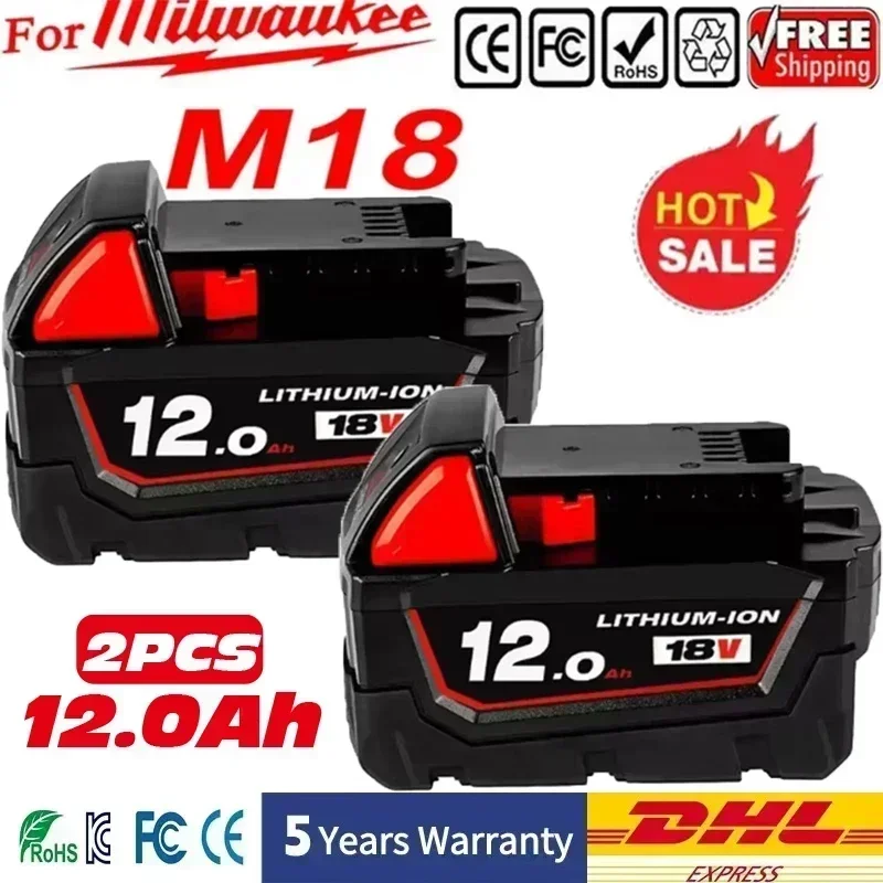 

NEW 18V For Milwaukee M18 M18B6 18V XC 12Ah 9Ah Li-ion Battery 48-11-1860 /Charger rechargeable battery