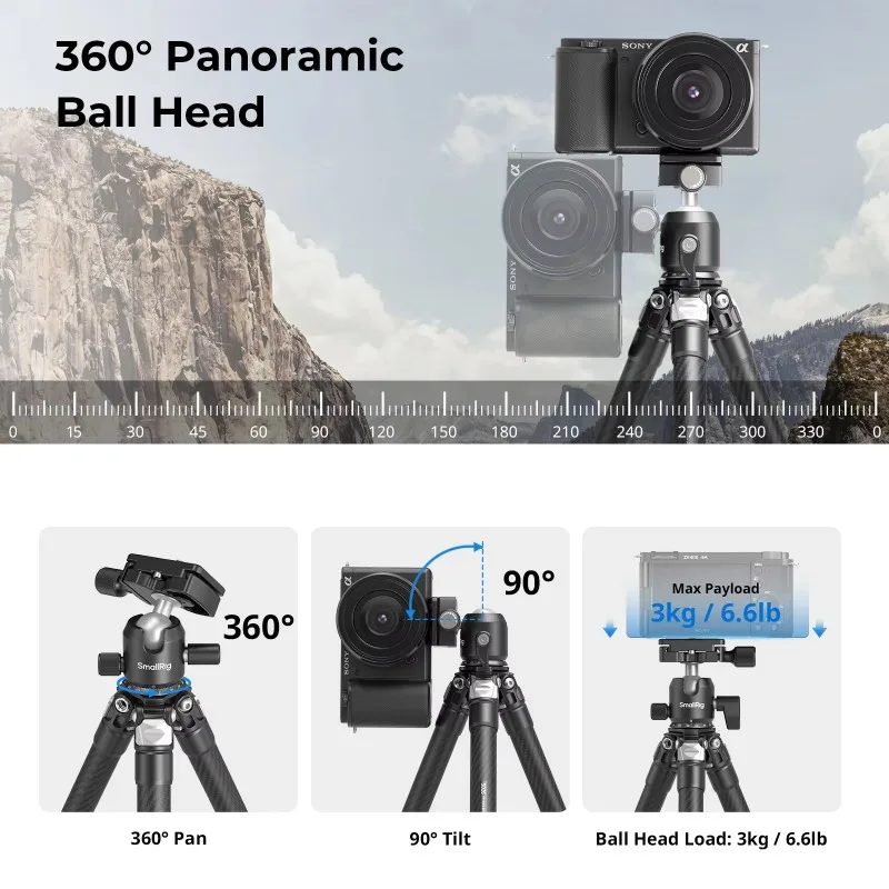 SmallRig Carbon Fiber Pocket Tripod Kit with Ball Head Storage Bag for DSLR, Mirrorless Camera Load Up to 5kg (VT193C0-BH3) 5026